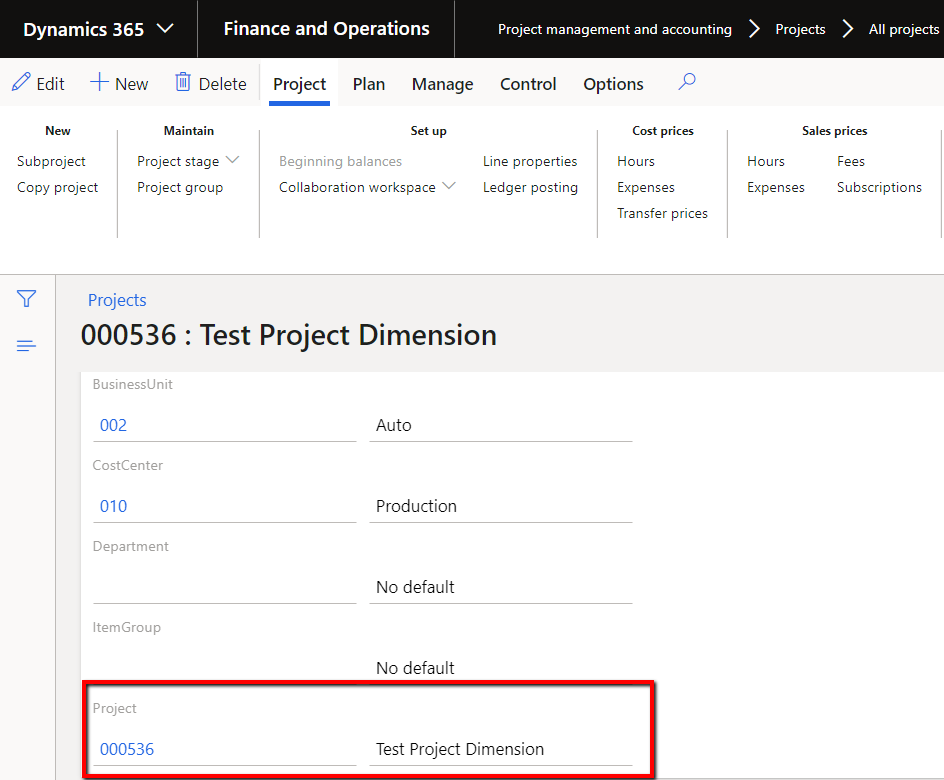 Project with Financial Dimension