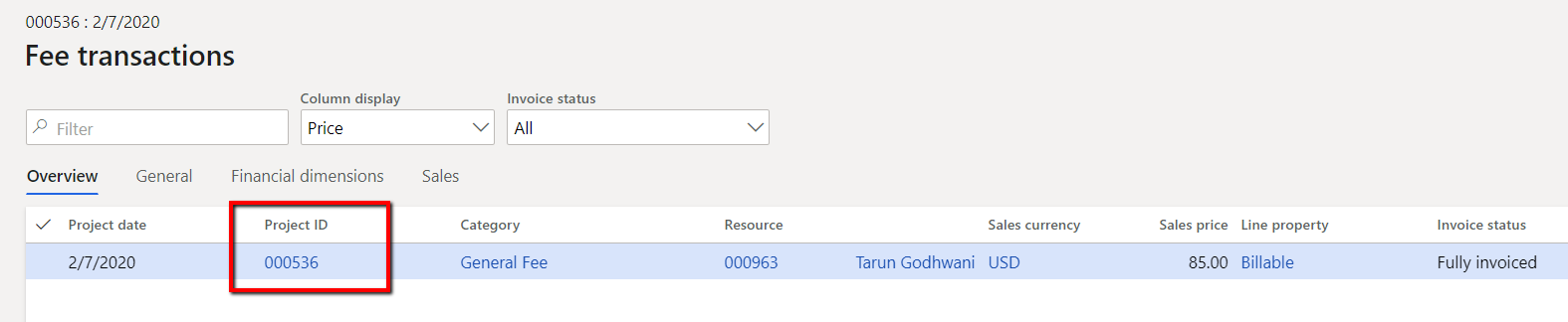 Project Fee Journal (which will be invoiced)