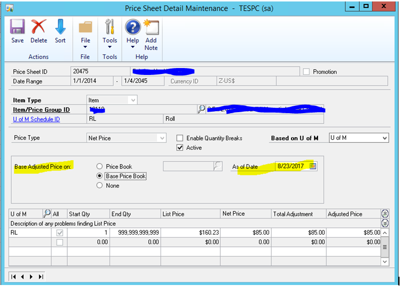 Extended Pricing - Price Sheet Detail Maintenance Window Extended Pricing