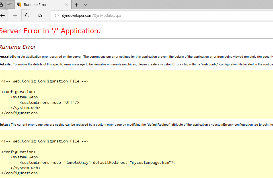 DynDeveloper Access Error