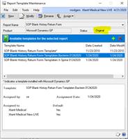 Report Template maintenance window Return template default