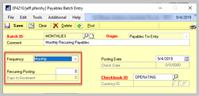 Recurring AP Batch Entry window Recurring AP Batch Entry window