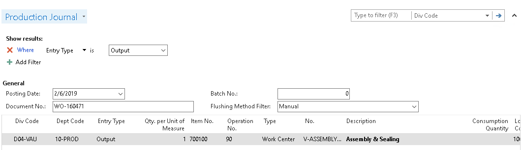 Production Journal Filter Production Journal Filter