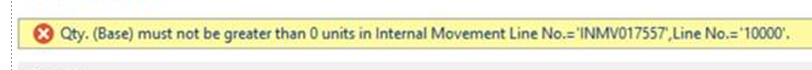 Error message for internal movement Internal movement